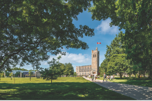 Students on campus during fall