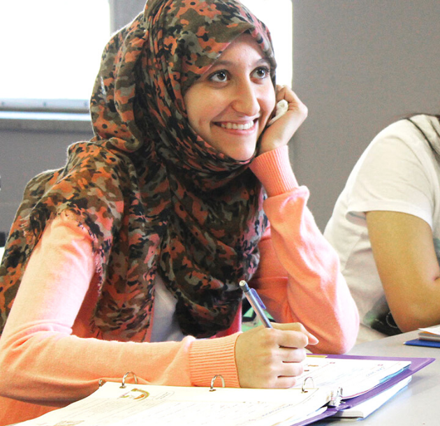 Student smiling in class