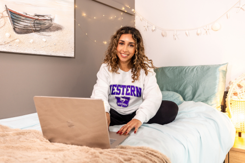 Student in their residence room